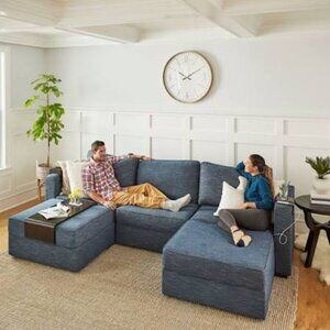 Lovesac Deep Seat Cover Set: Vintage Blue Rained Chenille